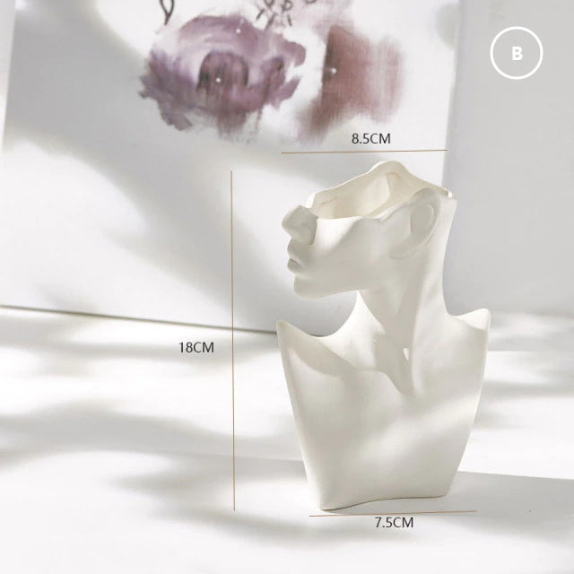 Nordic Abstract Sculptured Porcelain Lady Ceramic Vase Miniature Bust Decorative Art Sculpture For Wedding Floral Arrangements Modern Living Room Home Decor.