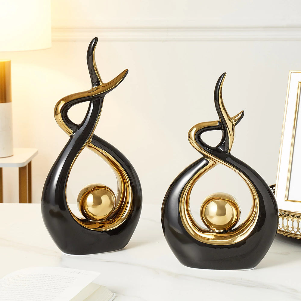 Modern Abstract Decorative Figurines Creative Smooth Flowing Ceramic Sculptures For Living Room Table Mantelpiece Home Office Desktop Decoration