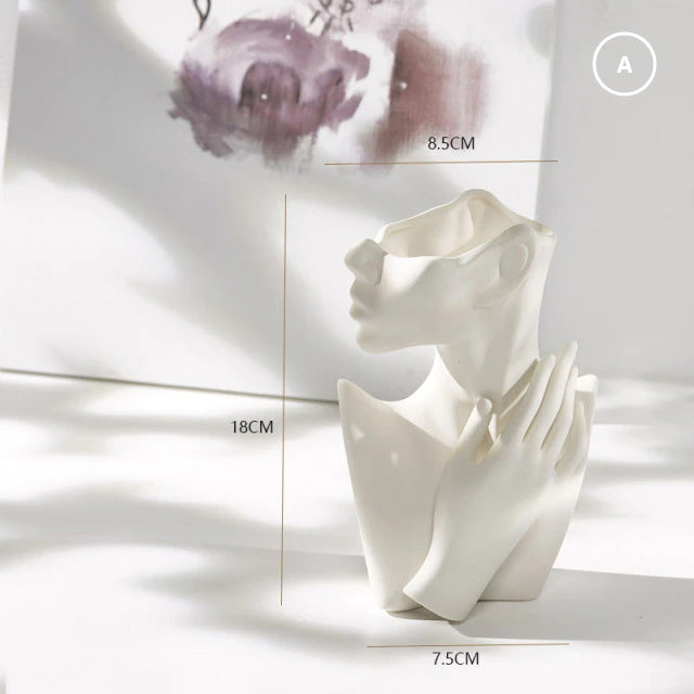 Nordic Abstract Sculptured Porcelain Lady Ceramic Vase Miniature Bust Decorative Art Sculpture For Wedding Floral Arrangements Modern Living Room Home Decor.