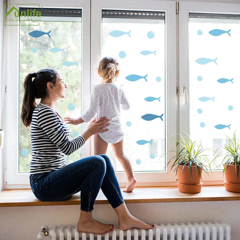 Aqua Blue Freedom Fishes Vinyl Wall Decal Removable Waterproof PVC Stickers For Bathroom Decor Shades Of Blue Ocean Fish Creative DIY Home Decor