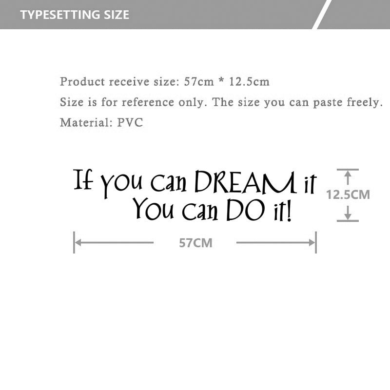 If You Can Dream It You Can Do It Wall Decal Inspirational Words Removable Vinyl PVC Wall Sticker Decoration For Living Room Kids Room Creative Home DIY