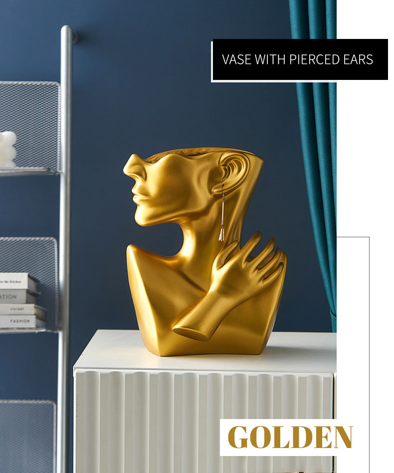 Modern Abstract Designer Fashion Art Vase Creative Resin Bust Sculpture For Bedroom Living Room Creative Salon Floral Display Contemporary Nordic Decor