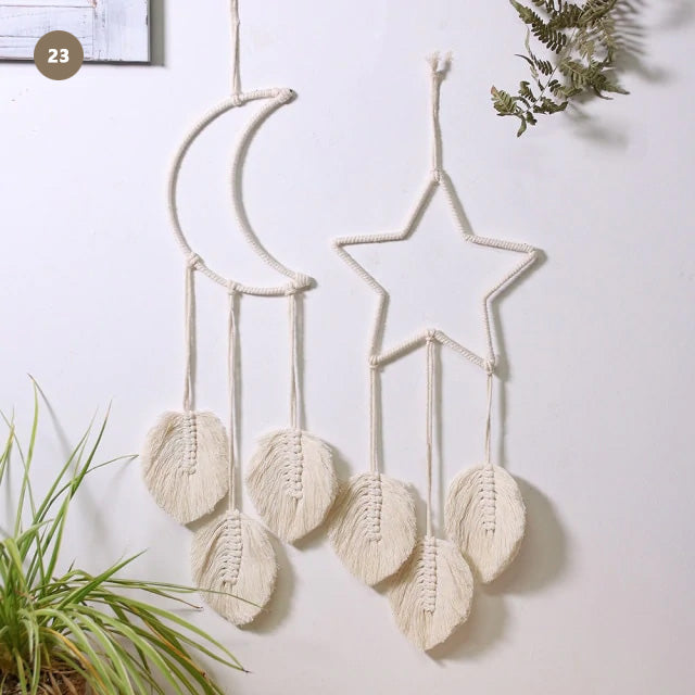 Moon And Stars Dream Catcher Naturally Inspired Cotton Macrame Earthy Hanging Decoration For Bedroom Living Room Essential Nordic Home Decor