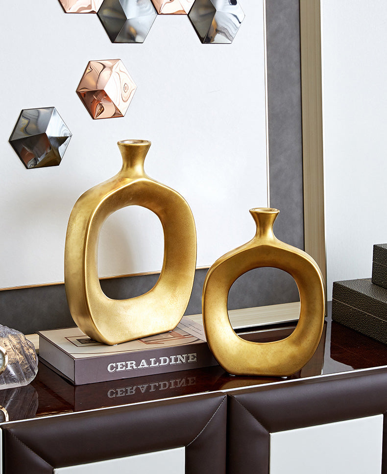 Golden Ceramic Sculpture Vase Modern Abstract Decorative Nordic Art Piece For Living Room Sideboard Dining Room Table Contemporary Style Nordic Home Decor