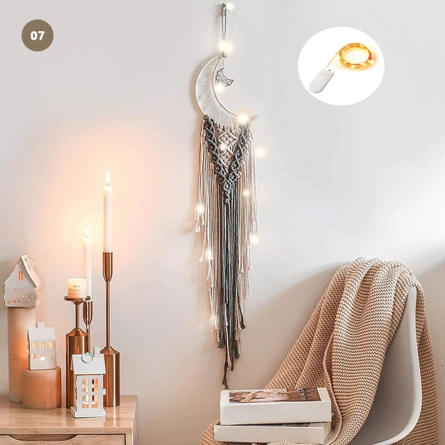 Moon And Stars Dream Catcher Naturally Inspired Cotton Macrame Earthy Hanging Decoration For Bedroom Living Room Essential Nordic Home Decor