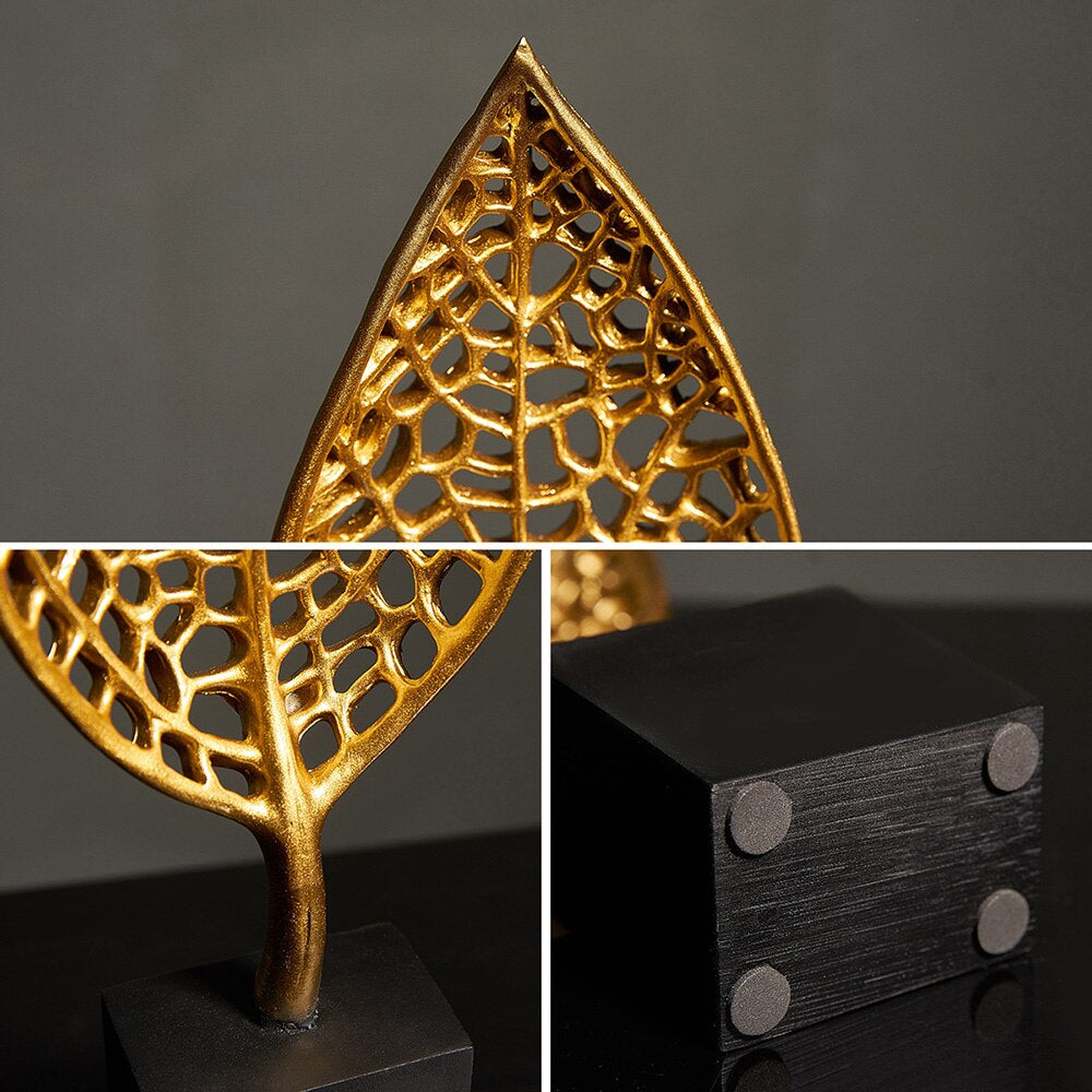 Golden Leaf Statues Decorative Exotic Botanical Silhouette Leaves Desktop Ornaments For Luxury Living Room Sideboard Coffee Table Nordic Style Decoration