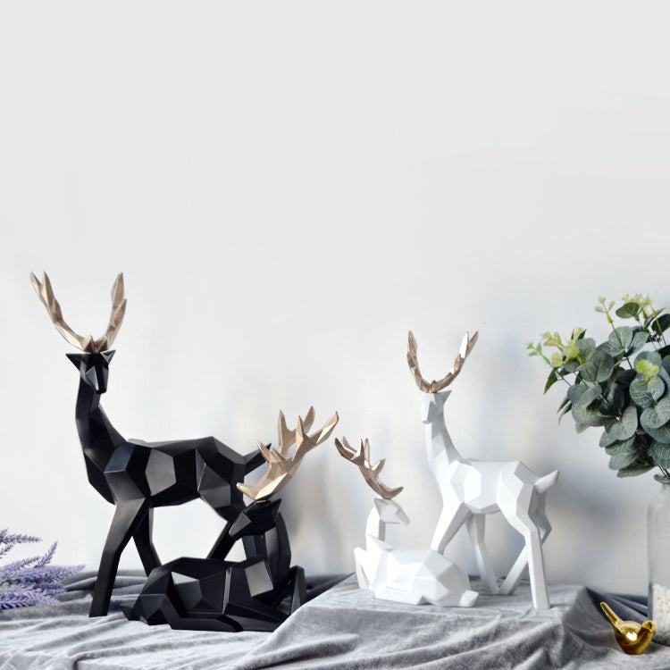 Abstract Geometric Golden Reindeer Figurines Sculptured Nordic Deer Statues For Tabletop Decoration Nordic Style Living Room In White Black Gold Blue Set Of Two