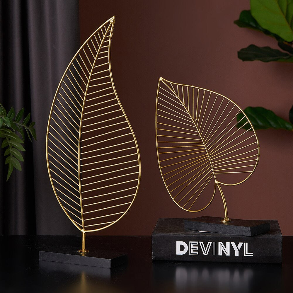 Golden Palm Leaf Silhouette Ornamental Tropical Botanical Nordic Decoration For Living Room Coffee Table Sideboard Figurines Nordic Style Home Decor