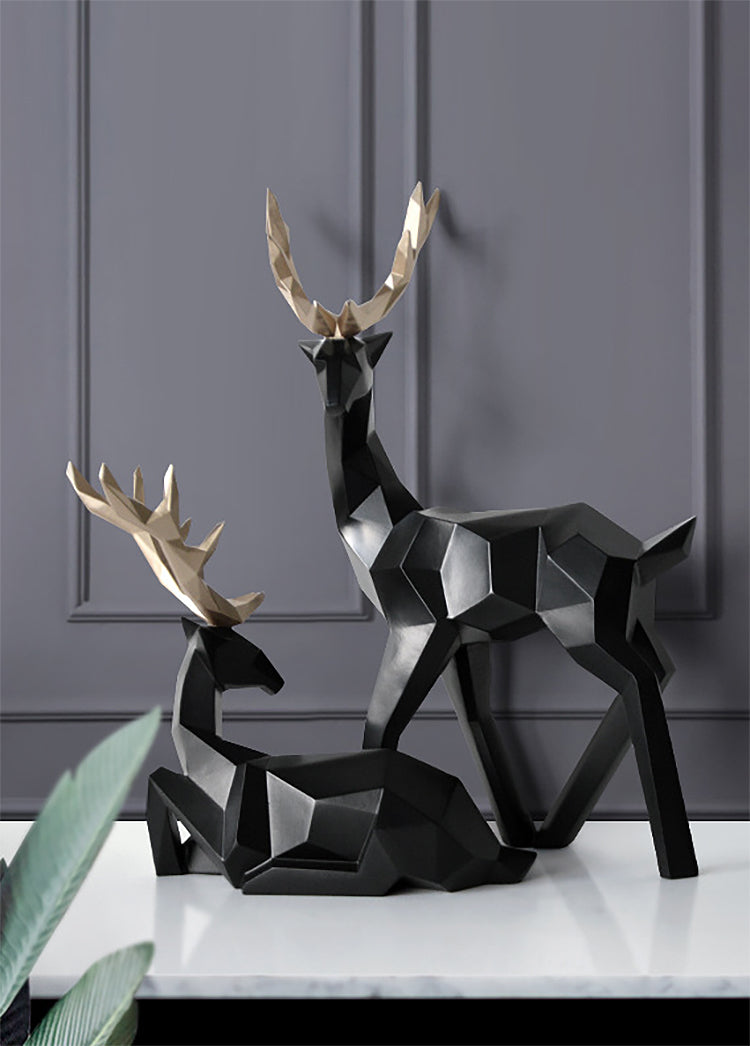 Abstract Geometric Golden Reindeer Figurines Sculptured Nordic Deer Statues For Tabletop Decoration Nordic Style Living Room In White Black Gold Blue Set Of Two
