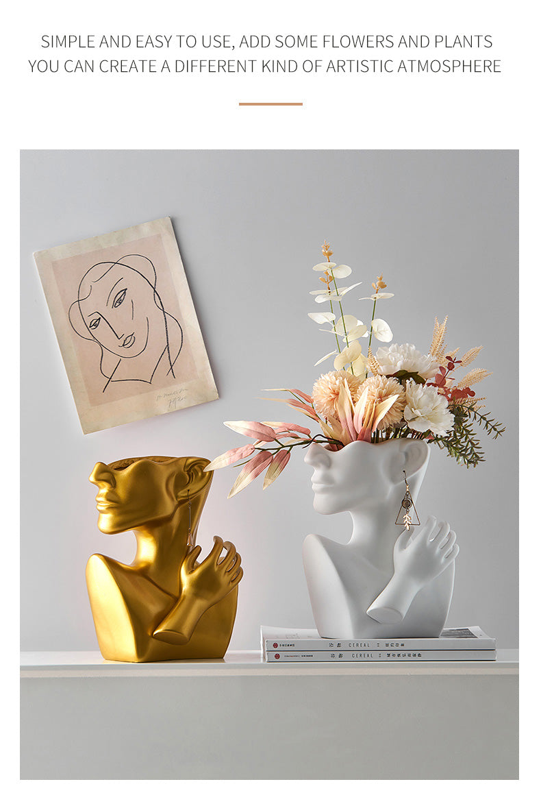 Modern Abstract Designer Fashion Art Vase Creative Resin Bust Sculpture For Bedroom Living Room Creative Salon Floral Display Contemporary Nordic Decor