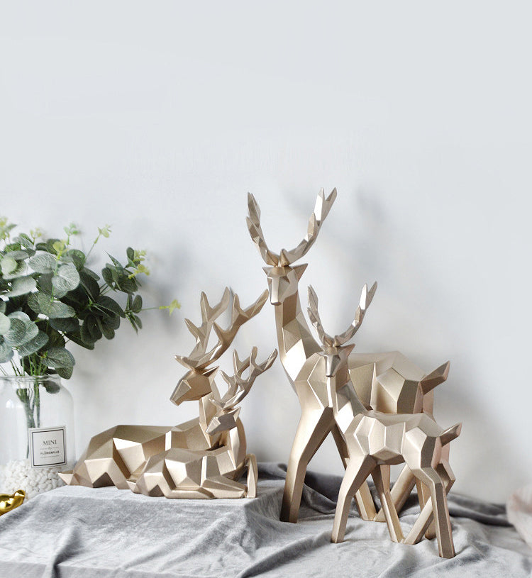 Abstract Geometric Golden Reindeer Figurines Sculptured Nordic Deer Statues For Tabletop Decoration Nordic Style Living Room In White Black Gold Blue Set Of Two