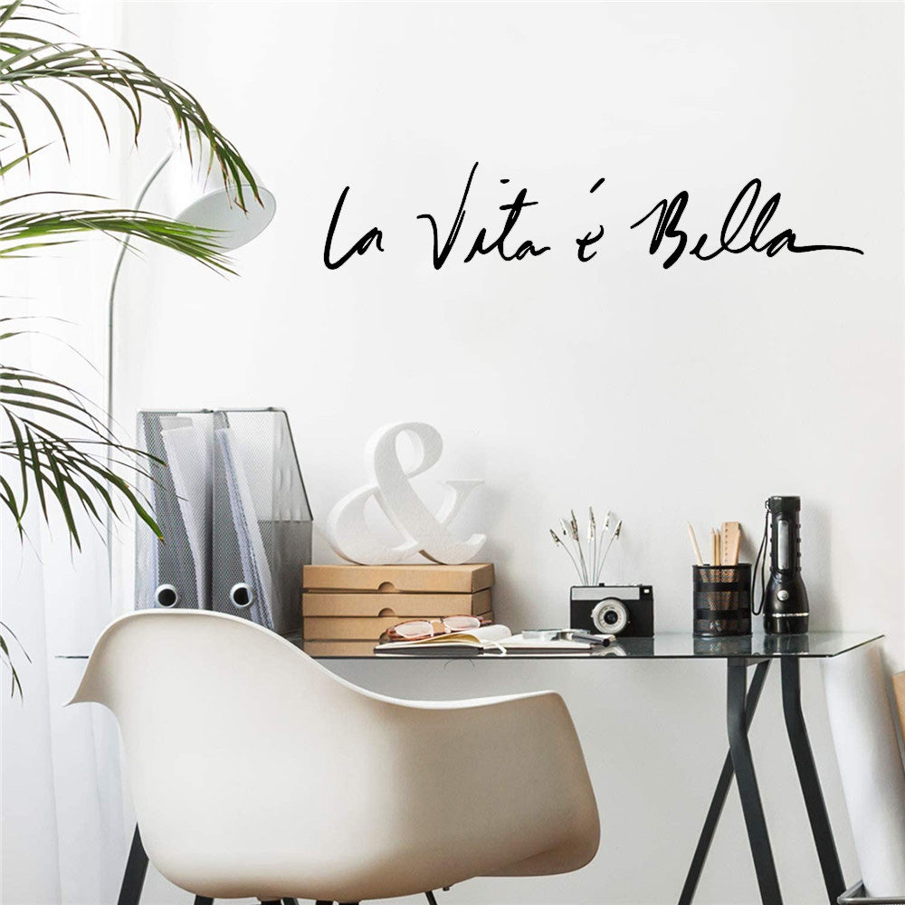 La Vita e Bella Life Is Beautiful Italian Expression Quote Wall Decal Nordic Style Wall Art Famous Italian Phrases Removable PVC Wall Sticker Creative Bedroom Decor