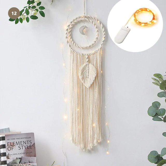 Moon And Stars Dream Catcher Naturally Inspired Cotton Macrame Earthy Hanging Decoration For Bedroom Living Room Essential Nordic Home Decor