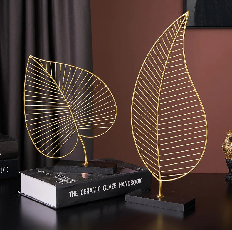 Golden Palm Leaf Silhouette Ornamental Tropical Botanical Nordic Decoration For Living Room Coffee Table Sideboard Figurines Nordic Style Home Decor