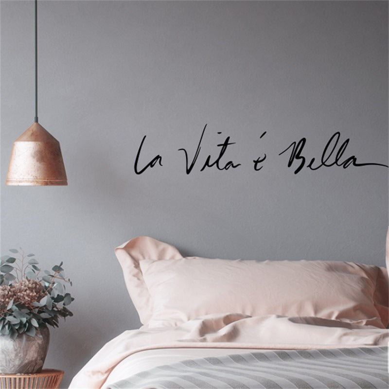La Vita e Bella Life Is Beautiful Italian Expression Quote Wall Decal Nordic Style Wall Art Famous Italian Phrases Removable PVC Wall Sticker Creative DIY Bedroom Decor
