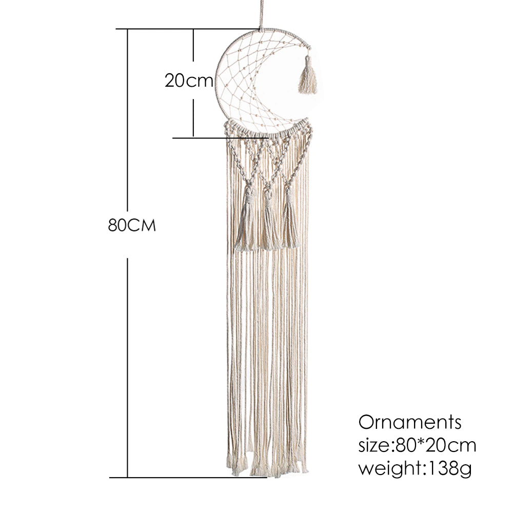 Fairy Light Dream Catcher Naturally Inspired Earthy Moon And Stars Cotton Macrame Hanging Decoration For Bedroom Living Room Essential Nordic Home Decor