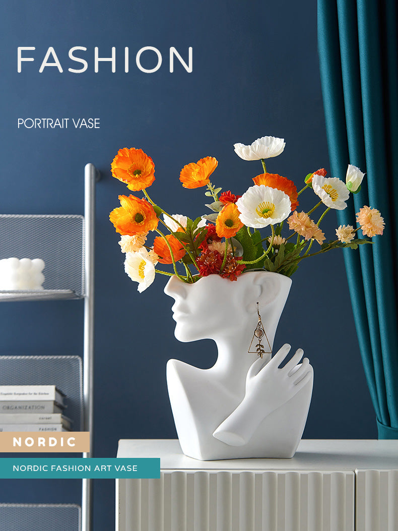 Modern Abstract Designer Fashion Art Vase Creative Resin Bust Sculpture For Bedroom Living Room Creative Salon Floral Display Contemporary Nordic Decor